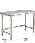 Heavy Duty 304 Stainless Steel Work Table With Adjustable Height And Slick Removable Top Rock Solid Commercial Prep Bench, 80x40cm.