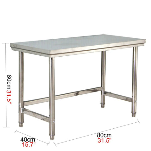 Heavy Duty 304 Stainless Steel Work Table With Adjustable Height And Slick Removable Top Rock Solid Commercial Prep Bench, 80x40cm.