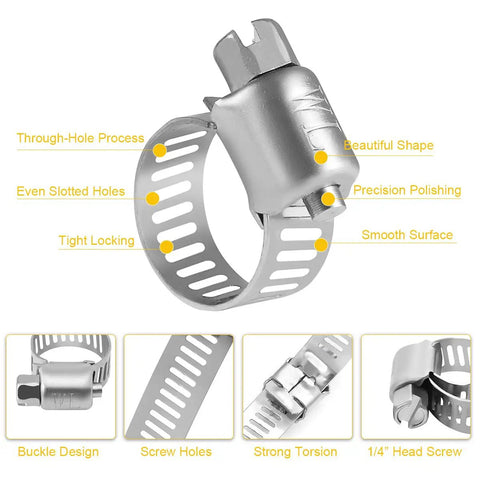 Heavy Duty Stainless Steel Hose Clamps 24 Pack Size 4 Worm Gear Drive Beefy Build For Tough Automotive Fuel Lines One Quarter To Five Eighth Inch Corrosion Resistant SAE Standard