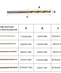 Diagram of 50PC titanium plated drill dimensions for 70 Pcs HSS Mini Twist Drill Bit Set Must Have 0.3mm To 3mm Micro Drill Bits