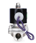 3/4 Inch Stainless Steel Electric Solenoid Valve 12V DC NC For Air Water Fuel With Viton Seals, front view showing wiring and connections