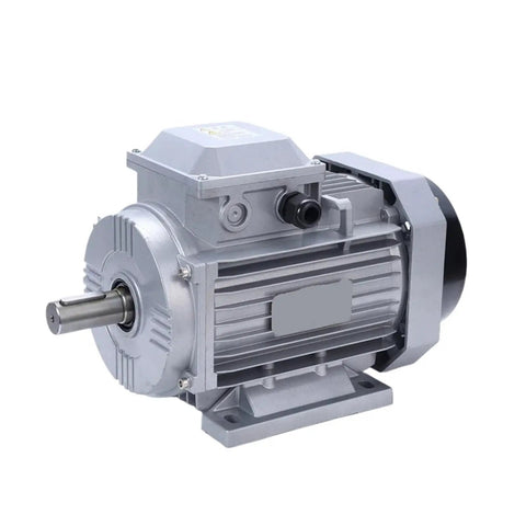 Rock Solid 1HP Industrial Electric Motor With Three Phase Power At 220 Or 380 Volts, grey and metal design for durable performance.