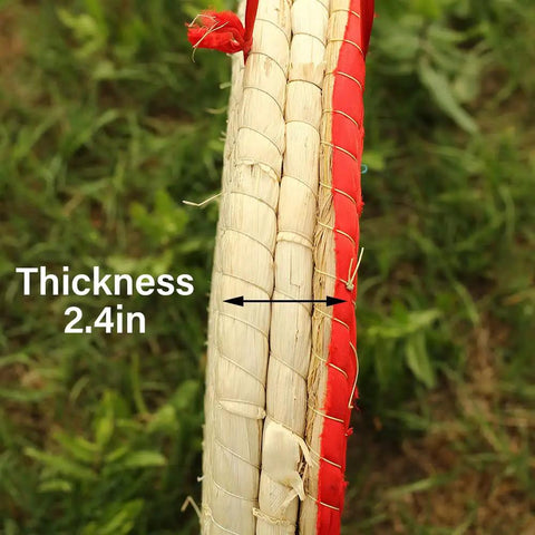 Close-up of Backyard Archery Target for Adults and Youth, showing 2.4in thickness and durable straw material, red ring edge visible