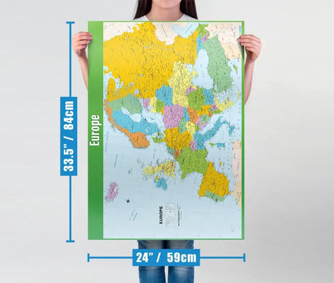 Person holding Gigantic Europe Map Wall Chart For Classrooms 33 By 23.5 Inches Gloss Paper Poster For Geography Lessons