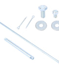 Dual Carburetor Linkage Set With Hardware For Barry Grant Carbs, Adjustable Length Connects Inline Dual Carbs, Includes Installation Hardware, Fits Performance V8 Hot Rods And Classic Vehicles, Easy Setup For Precise Throttle Control. Silver metal rods, bolts, washers.