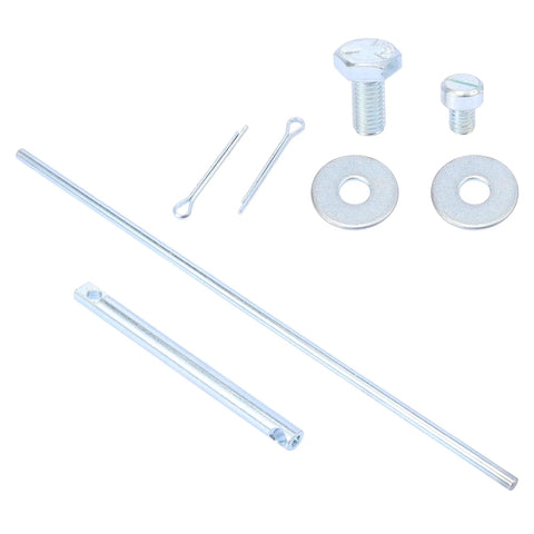 Dual Carburetor Linkage Set With Hardware For Barry Grant Carbs, Adjustable Length Connects Inline Dual Carbs, Includes Installation Hardware, Fits Performance V8 Hot Rods And Classic Vehicles, Easy Setup For Precise Throttle Control. Silver metal rods, bolts, washers.