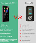 Comparison chart of 64GB Bluetooth MP3 Player With Built In HD Speaker and another MP3 player, highlighting features like storage and sound quality.