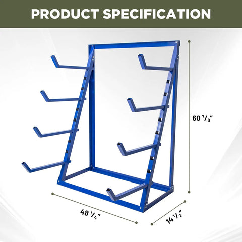 Sturdy Four Tier Shop Storage Rack With Adjustable Steel Bars For Lumber Planks And Piping Rock Solid Workshop Shelving System dimensions 48.25" x 60.875" x 14.5".