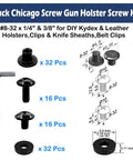 Solid Bang For Your Buck 96 Piece Black Chicago Screw Kit With 8 32 Thread Phillips Truss Screws Heavy Duty Slotted Insert Nuts Rubber Spacers, Kydex gear components.