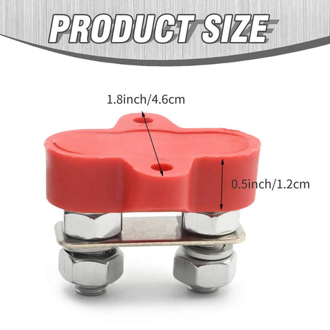 Heavy Duty 2 Piece 5 16 Dual Stud Battery Distribution Block 12 Volt 200 Amp Positive Negative Bus Bar For Auto Marine Truck Built Tough No Sweat Wiring Pro Grade size dimensions shown on red block.