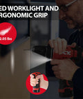 Man using Brushless Cordless Drill Kit With 12V Max Power, 310 In Lbs Torque, 2.0Ah Battery, ergonomic grip, LED worklight