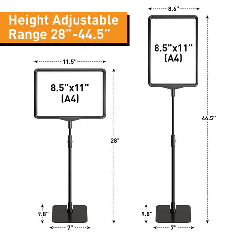 Sign Holder Stand For 8.5x11 Signs Tabletop And Floor Display Adjustable Height With Stable Base 2 Pack Menu And Poster Signage Stand