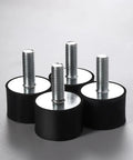 6 Pcs Rubber Isolator Shock Mounts For Fitness Equipment And Compressors Heavy Duty Black Damping Elements That Cut Vibration And Improve Stability For Gym Gear AC Units Pumps Engines And More four black rubber mounts with threaded studs