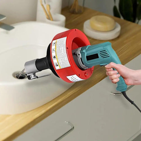 Knock Out Stubborn Toilet And Sink Clogs In One Shot With This Portable 26 Ft Electric Drain Auger Sewer Snake near sink.