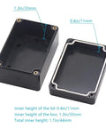 IP65 Waterproof Outdoor Junction Box Project Box Made From ABS Plastic Electrical Enclosure In Black Rugged Weatherproof And Dustproof For Harsh Environments 3.94 By 2.68 By 1.97 Inches Pack Of 2 open view with measurements