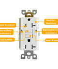 GFCI Outlet 20 Amps Weather Resistant Tamper Resistant Self Test Receptacles with Copper Clip UL Listed White front view