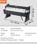 Box And Pan Brake 24 Inch Portable Metal Bender With 0 To 135 Degree Bending Handles in Q235 steel, dimensions and specifications shown.