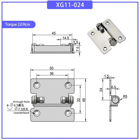 Hinge, free-stop 180° foldable, adjustable torque, 304 stainless steel, 1 pc, Amazon