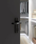 Black Aluminum Lever Latch Set With Night Lock For Door Thickness Five Eighths To One And Three Eighths Inches Reversible in closet door