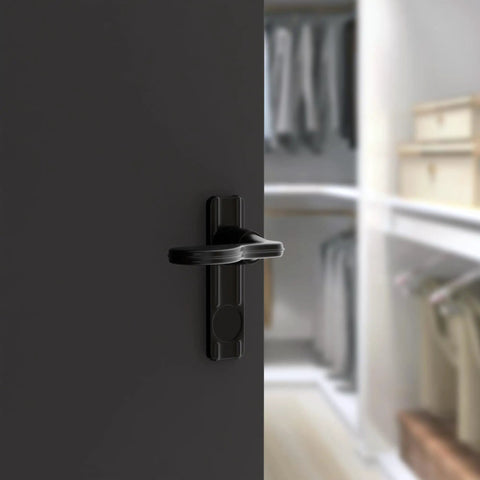 Black Aluminum Lever Latch Set With Night Lock For Door Thickness Five Eighths To One And Three Eighths Inches Reversible in closet door
