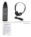 Ultrasonic Leak Detector And Industrial Stethoscope with earphones, long and short probes, instruction manual, and carry bag.
