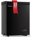 Front view of black 3.5 cu ft DEMULLER chest freezer with digital temperature display panel