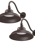Pack of 2 Gooseneck Barn Light With Dusk To Dawn Sensor Outdoor Wall Sconce Vintage Farmhouse Vibe Swivel Head 3000K 40W 4800LM Brown