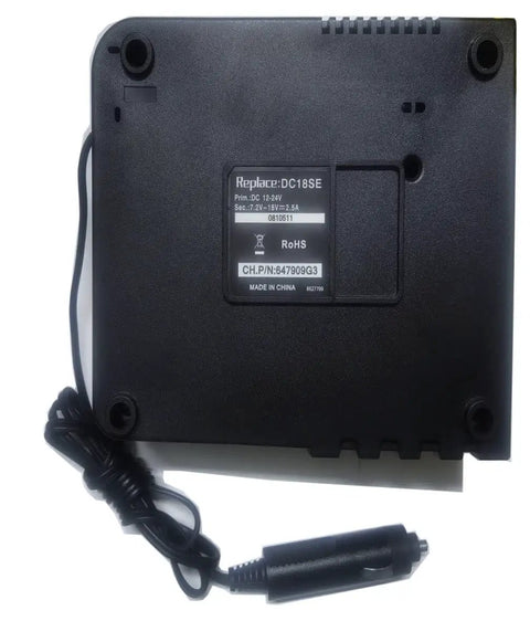 Back view of On The Go 18V Battery Car Charger for Li Ion and NiMH Tool Packs Fast Charge in About an Hour or Less