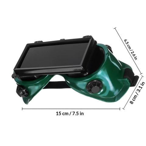 Built Like A Tank Welding Safety Goggles in green, 15 cm size with anti-scratch impact shields and dual vents for fog prevention.