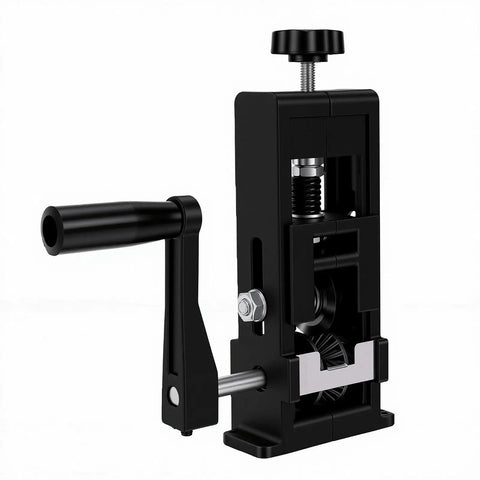 Jiawu Mini Electrical Wire Stripper For Drill Compact Dual Operation Hand Crank Stripping Tool close-up showing handle and mechanism.
