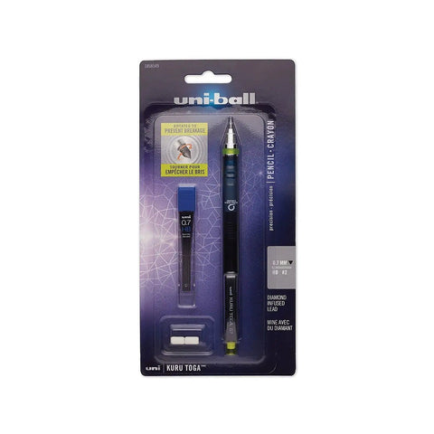 Kuru Toga Mechanical Pencil Starter Kit 0.7mm HB2 Lead With Rotating Tip Mechanism For Crisp Dope Lines And Diamond Infused Lead 1 Pack in packaging.
