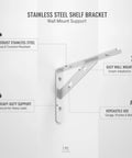 Heavy Duty Stainless Steel Shelf Bracket Wall Mount Built To Last For Garage Kitchen And Bath Storage Secure Stud Mount Level Shelving Support One Pack