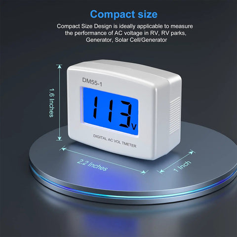 Plug In AC Voltage Tester With LCD Display 80 to 300V Digital Voltmeter compact white unit, 2.2 x 1.6 x 1 inch