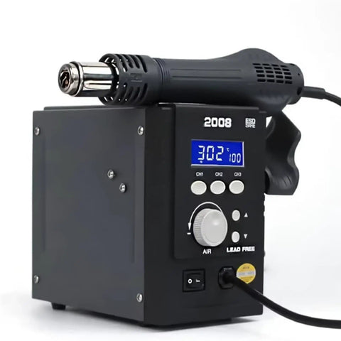 Pro Grade 700W Hot Rework Station With Four Nozzle Heat Gun Auto Sleep Function on display with digital controls