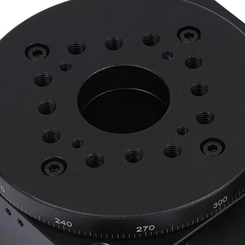 Close-up of High Precision 360 Degree Motorized Rotation Stage with 100mm Bearing Rotary Table and Worm Gear Transmission.