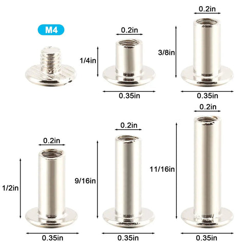 Kickass Chicago Screw Bindings Assortment Kit For Leather Crafting And Bookbinding Projects showcasing different screw sizes and metal finish.