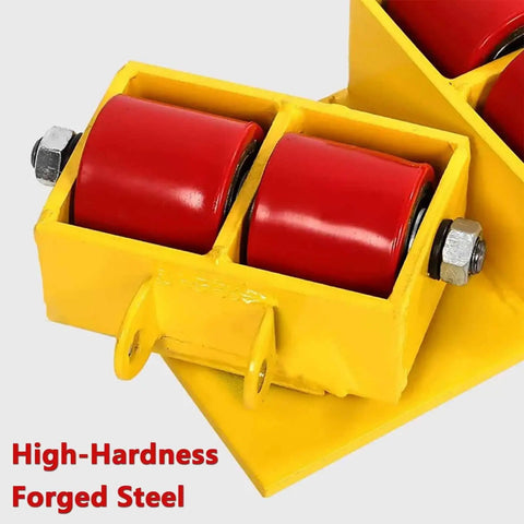 Close-up of 180 Degree Free Steering Equipment Mover Dolly Heavy Duty Trailer Transport Skate featuring red PU wheels.