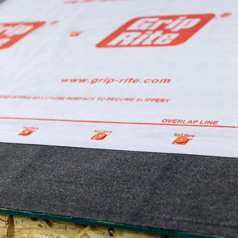 Top Shelf Shingle Underlayment Super Smooth Polypropylene Roofing Paper 4 Ft By 250 Ft Roll with nail guide and overlap line.