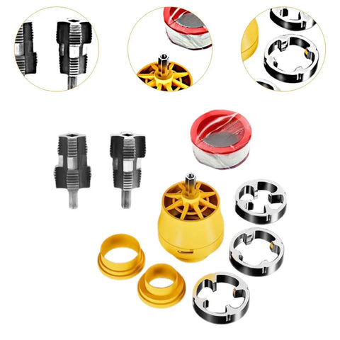 Killer Precision One Inch Water Pipe Threading Tool Built Hella Tough Die Cast Metal, components arranged, including die heads.