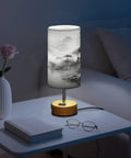 Mountain Watercolor Bedside Table Lamp With 3-Way Dimmable Touch Control And Built-In Charging Station on a nightstand