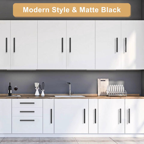 Kitchen with 30 Pack 5 Inch Cabinet Handles Matte Black Stainless Steel Drawer Pulls For Kitchen Cabinets, modern style.