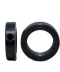 Real Deal Fixed Ring Set Screw Shaft Locator Stop Collar Anodized Carbon Steel Heavy Duty Durable Mechanical Stop Spacer Reliable High Quality Hardware For Pros Looking For Gear That Works When It Matters Most. black anodized steel shaft collar with set screw, shown front and side