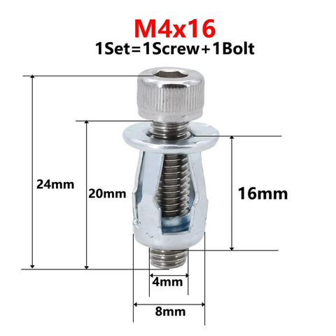 M4x16 screw and bolt, part of Petal Rivet Nut Kit M4 M5 M6 M8 for thin sheet metal and hollow panels, carbon steel expanding sleeve.