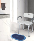 Adjustable Shower Chair With Tool Free Assembly For Spa Bathtub Lift Bench Portable White Bath Seat With Arms Height Adjustable 15 To 20 Inches Heavy Duty Aluminum Frame Supports Up To 250 Lbs Includes Bath Mat, white chair, blue mat