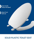 Open Front Plastic Elongated Toilet Seat For Commercial Restrooms With Heavy Duty Industrial Grade And Lid, Easy Top Tighten Hinges