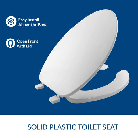 Open Front Plastic Elongated Toilet Seat For Commercial Restrooms With Heavy Duty Industrial Grade And Lid, Easy Top Tighten Hinges