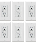 Six Pack Self Test GFCI Outlets With Tamper Resistant And Weather Resistant Construction, LED Indicator, Decorative Wall Plates And Screws Included, 15 Amp 125 Volt, UL Listed, White