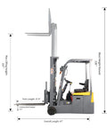 Heavy Duty 3 Wheel Electric Forklift Stacker With Full Power System For Warehouse Material Handling dimensions showing max lift height of 197".