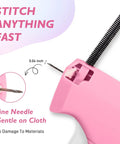 Clothing Stitch Gun Quick Fixer For Dresses And Garments With 6 Needles And 4,000 Fasteners, pink tool with fine needle visible