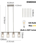 Dimensions of the Farmhouse Style 4 Light Dining Room Fixture With Clear Glass Shades And Brushed Nickel Finish For Kitchen Island And Dining Table Lighting Upgrade Perfect For Dining Room And Kitchen Island Ambience With Easy Ceiling Mount.